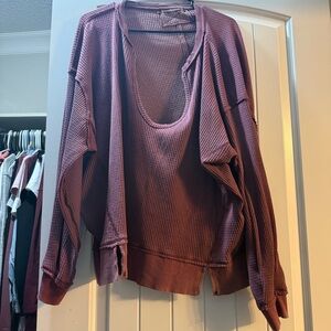 free people Oversized Burgundy Waffle Knit Sweater